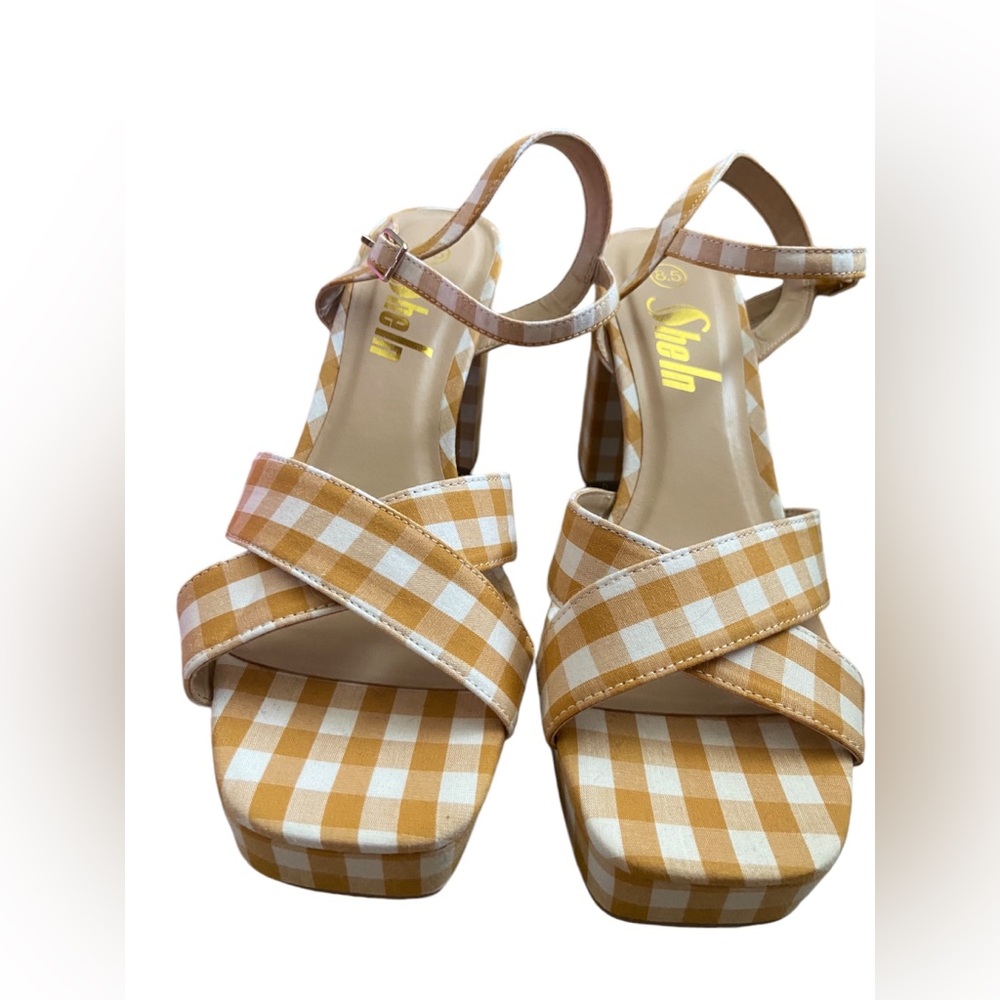 SHEIN plaid strappy square toe heels size 8.5 NWOT - Picture 3 of 6